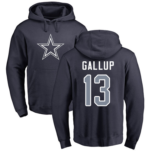 Men Dallas Cowboys Navy Blue Michael Gallup Name and Number Logo 13 Pullover NFL Hoodie Sweatshirts